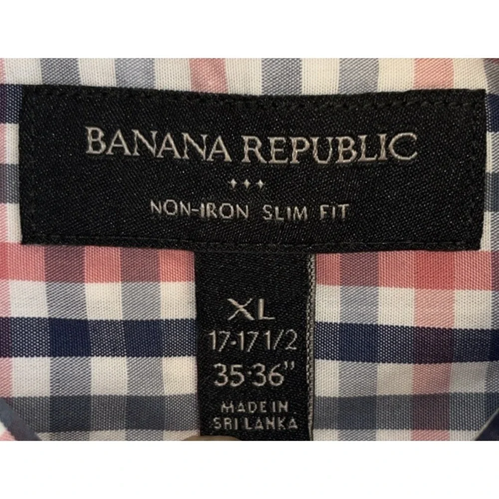 Banana Republic Shirt Men's XL 17-17.5 35-36 Red/Blue Check Non-Iron Slim Fit